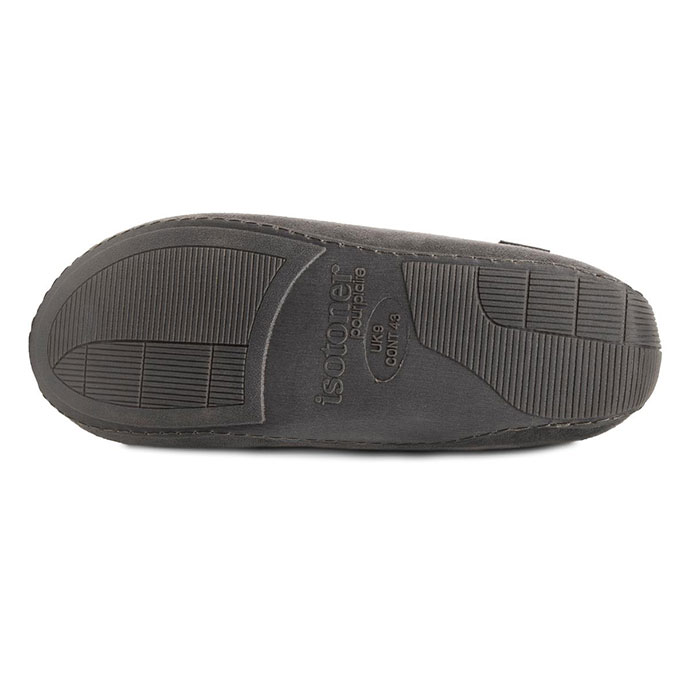 Isotoner® Mens Airtex Suedette Moccasin Slippers Grey Extra Image 5